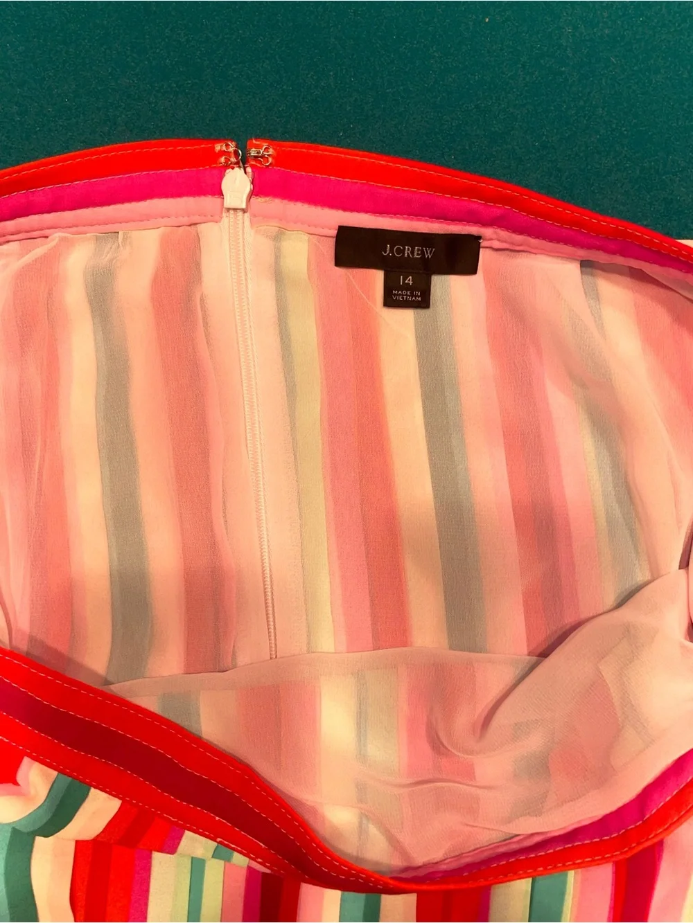 J. Crew Striped Pleated Midi Skirt - Pink, Teal & White